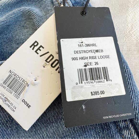 RE/DONE Destroyed 90s High Rise Loose Jeans in Destroyed Medium Blue 26 NWTs - Picture 11 of 16